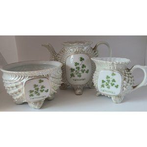 Vintage Victoria CzechoSlovakia Iridescent Shell Lusterware Teapot Creamer Sugar